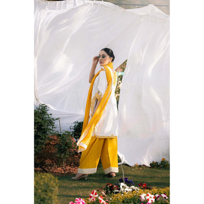 Daljit Sudan Mustard Cotton Kurta with Pant and Dupatta (Set of 3)