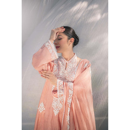 Daljit Sudan Pastel Pink Silk Chanderi Kurta with Pant and Dupatta (Set of 3)