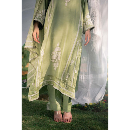 Daljit Sudan Mint Green Muslin Kurta with Pant and Dupatta (Set of 3)