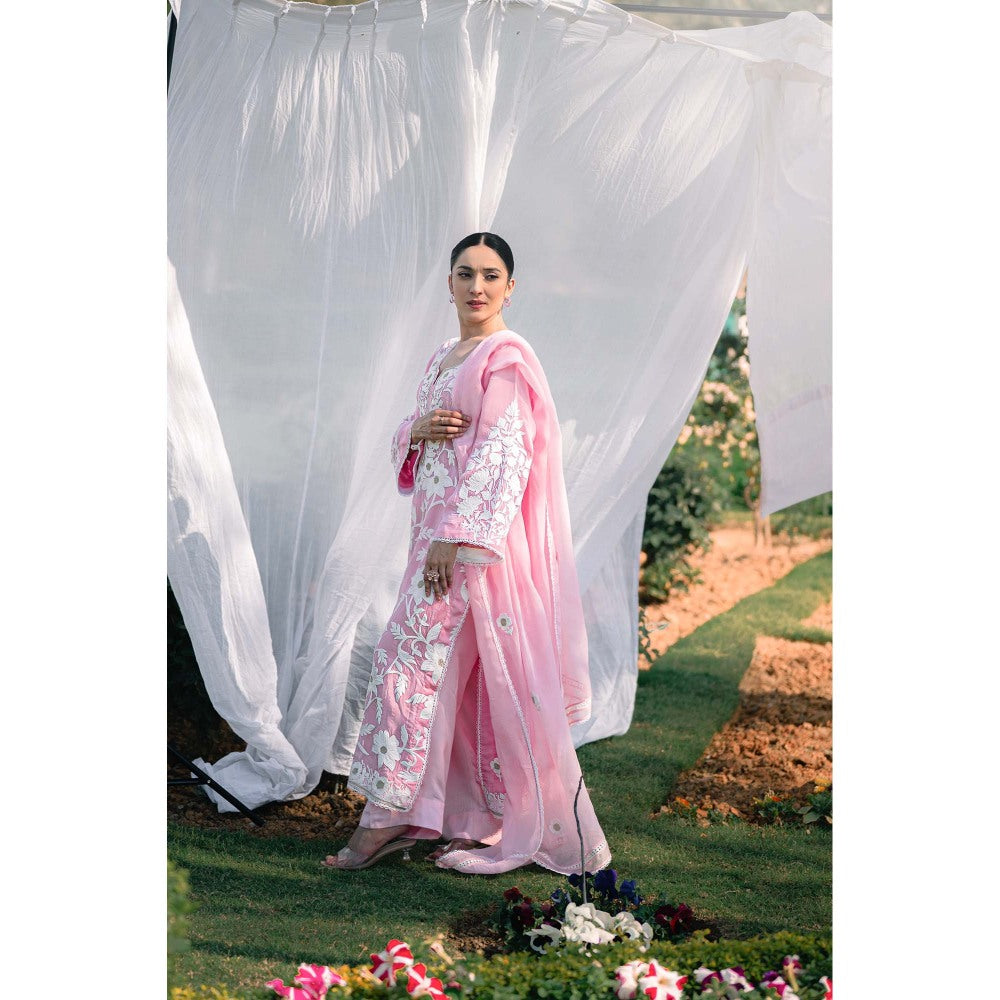 Daljit Sudan Light Pink Organza Kurta with Pant and Dupatta (Set of 3)