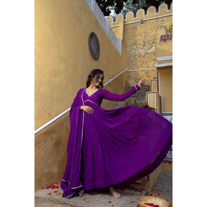 DEASHA INDIA Adhira True Purple Anarkali with Pant and Dupatta (Set of 3)