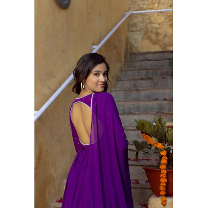 DEASHA INDIA Adhira True Purple Anarkali with Pant and Dupatta (Set of 3)