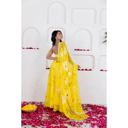 DEASHA INDIA Nysa Yellow Handpainted Anarkali with Pant and Dupatta (Set of 3)