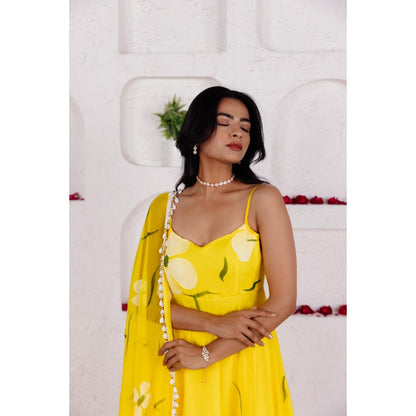 DEASHA INDIA Nysa Yellow Handpainted Anarkali with Pant and Dupatta (Set of 3)