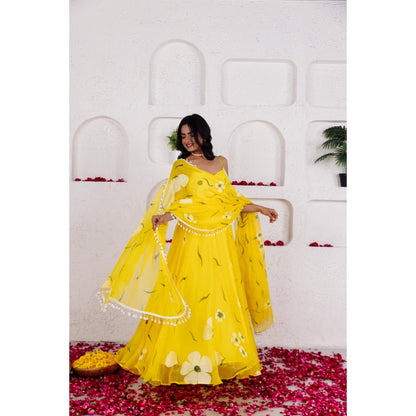 DEASHA INDIA Nysa Yellow Handpainted Anarkali with Pant and Dupatta (Set of 3)