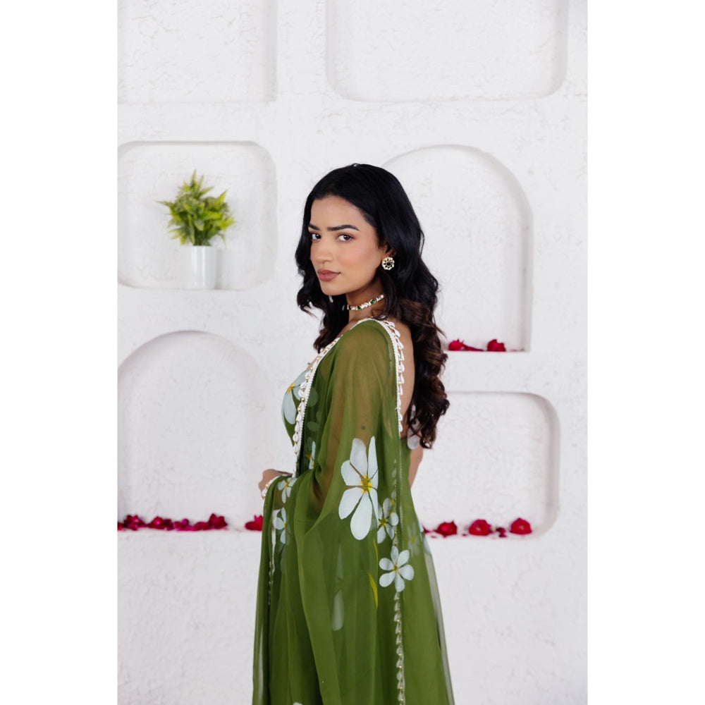 DEASHA INDIA Reva Green Handpainted Anarkali with Pant and Dupatta (Set of 3)