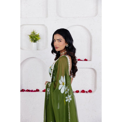 DEASHA INDIA Reva Green Handpainted Anarkali with Pant and Dupatta (Set of 3)