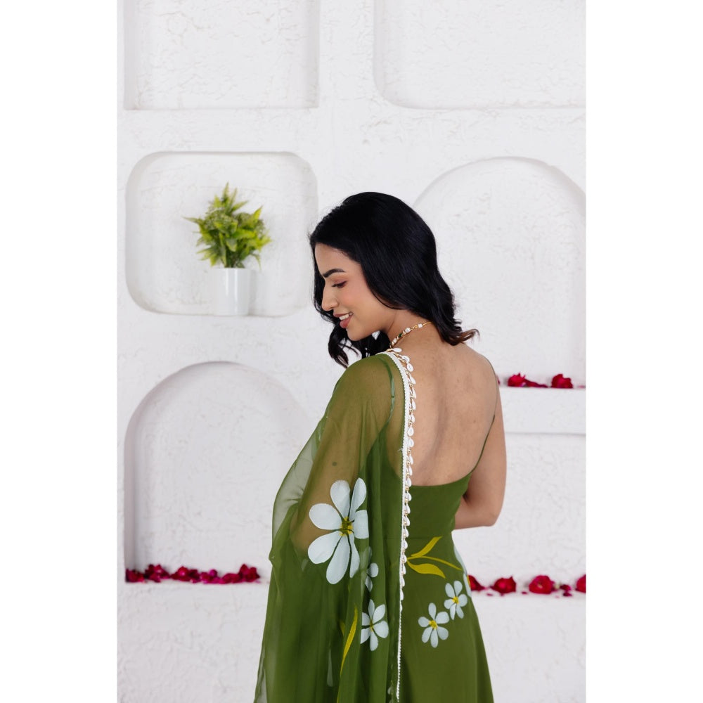 DEASHA INDIA Reva Green Handpainted Anarkali with Pant and Dupatta (Set of 3)