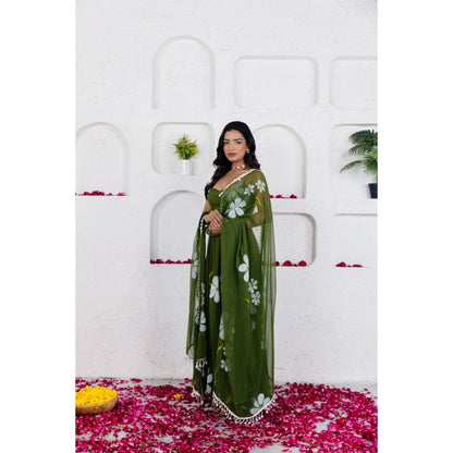 DEASHA INDIA Reva Green Handpainted Anarkali with Pant and Dupatta (Set of 3)