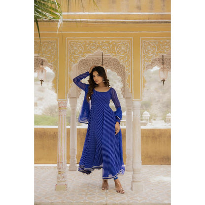 DEASHA INDIA Vaani Royal Blue Anarkali with Churidar and Dupatta (Set of 3)