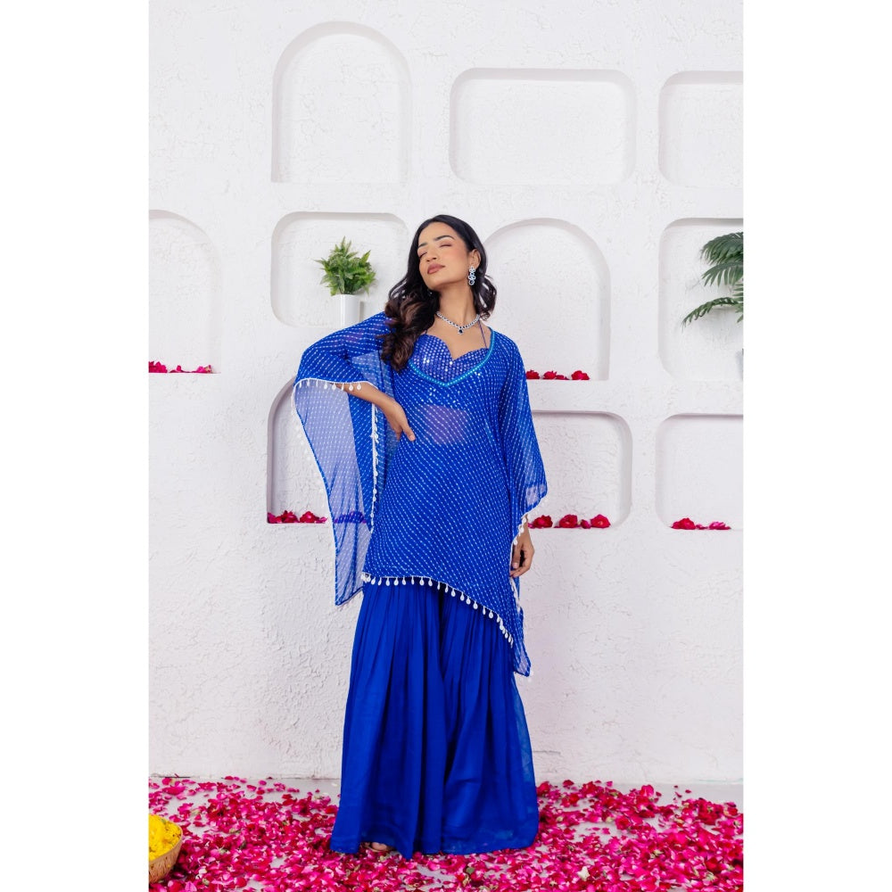 DEASHA INDIA Anaya Royal Blue Bustier with Kaftan and Sharara (Set of 3)