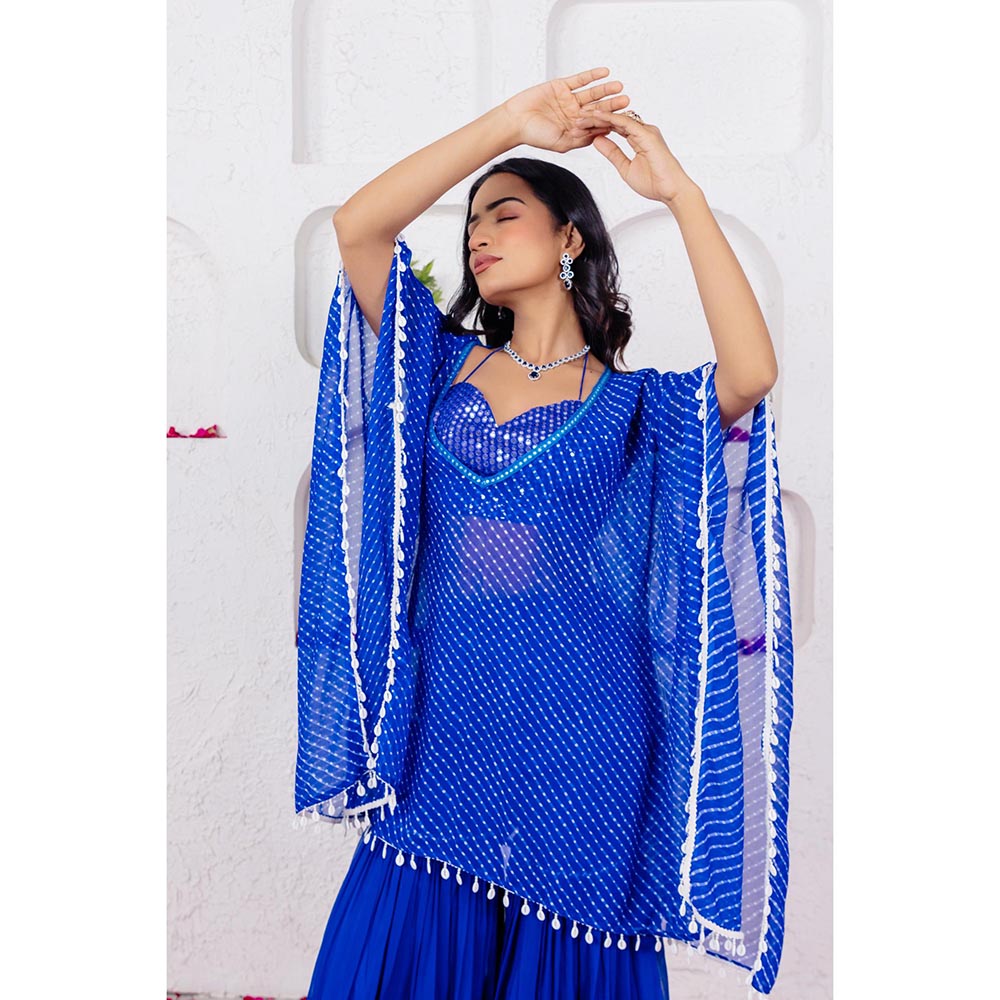 DEASHA INDIA Anaya Royal Blue Bustier with Kaftan and Sharara (Set of 3)