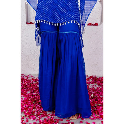 DEASHA INDIA Anaya Royal Blue Bustier with Kaftan and Sharara (Set of 3)