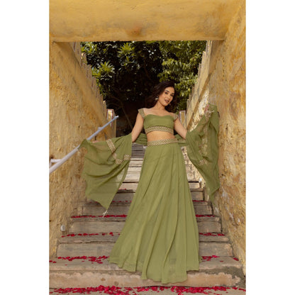 DEASHA INDIA Mayree Pastel Green Detailed Lehenga with Blouse and Dupatta (Set of 3)