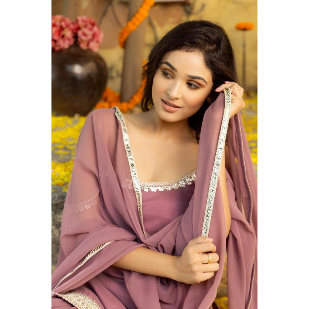 DEASHA INDIA Avya Mauve Detailed Sharara with Short Kurta and Dupatta (Set of 3)