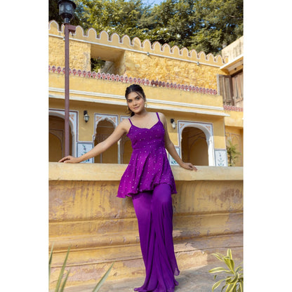 DEASHA INDIA Ira True Purple Short Kurta with Sharara (Set of 2)