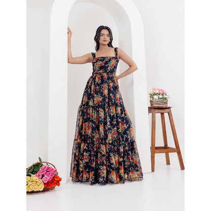DEASHA INDIA Ruhi Black Floral Printed Long Dress
