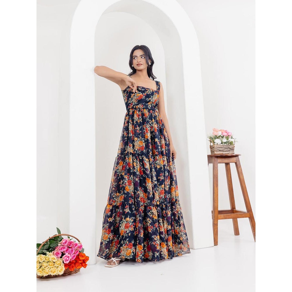 DEASHA INDIA Ruhi Black Floral Printed Long Dress