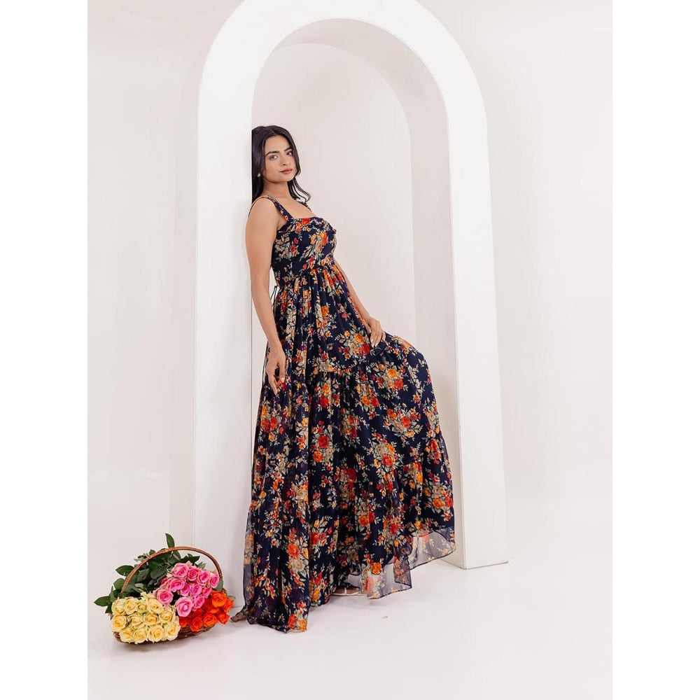 DEASHA INDIA Ruhi Black Floral Printed Long Dress