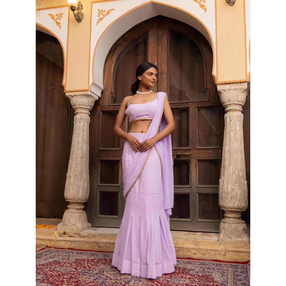 DEASHA INDIA Lavender Pre Draped Saree with Stitched Blouse