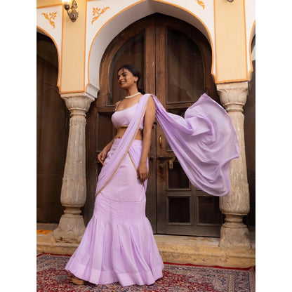 DEASHA INDIA Lavender Pre Draped Saree with Stitched Blouse
