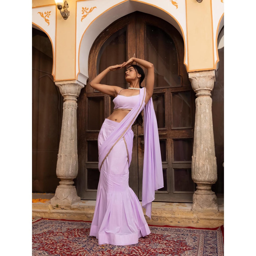 DEASHA INDIA Lavender Pre Draped Saree with Stitched Blouse
