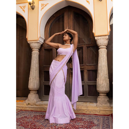 DEASHA INDIA Lavender Pre Draped Saree with Stitched Blouse