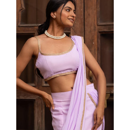 DEASHA INDIA Lavender Pre Draped Saree with Stitched Blouse