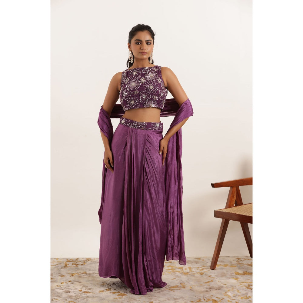 DEASHA INDIA Nishaat Regal Purple Silk Pre Draped Saree with Stitched Blouse