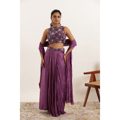 DEASHA INDIA Nishaat Regal Purple Silk Pre Draped Saree with Stitched Blouse