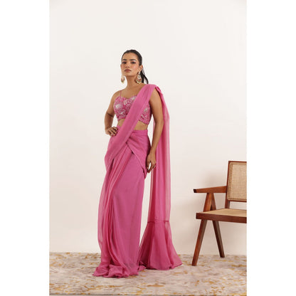 DEASHA INDIA Vedika Pink Pre Draped Ruffle with Stitched Blouse