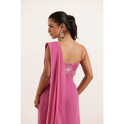 DEASHA INDIA Vedika Pink Pre Draped Ruffle with Stitched Blouse