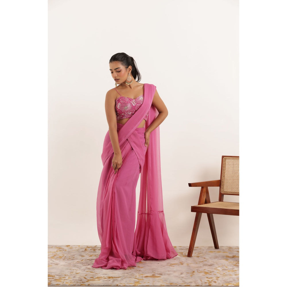 DEASHA INDIA Vedika Pink Pre Draped Ruffle with Stitched Blouse