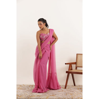 DEASHA INDIA Vedika Pink Pre Draped Ruffle with Stitched Blouse