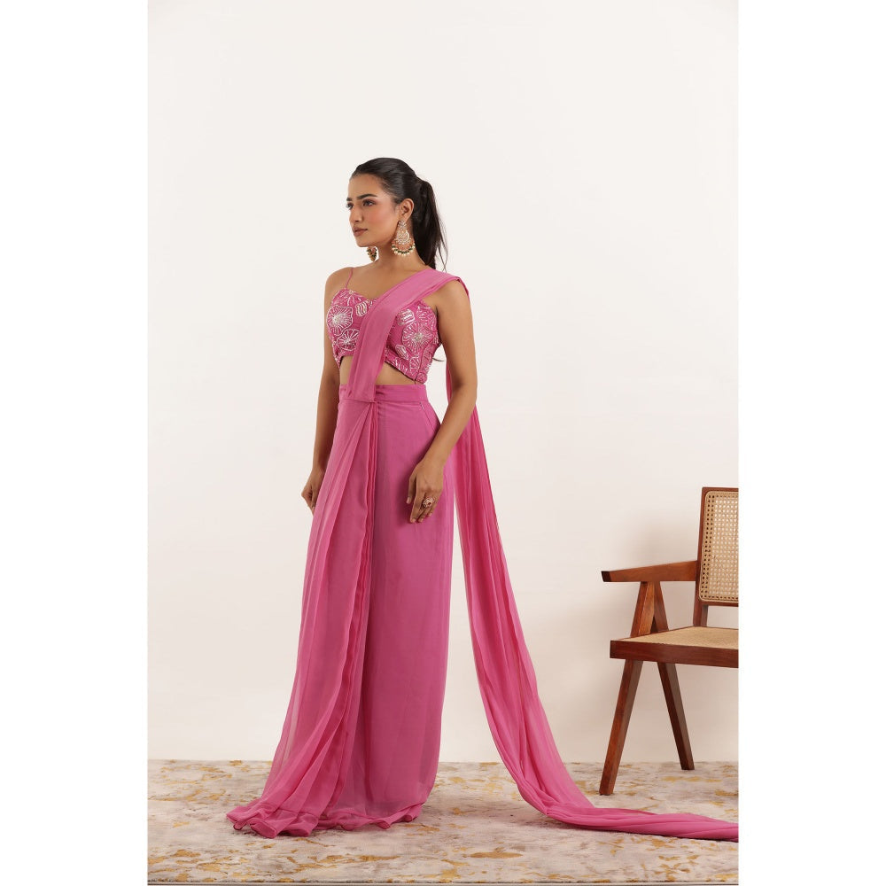 DEASHA INDIA Vedika Pink Pre Draped Ruffle with Stitched Blouse