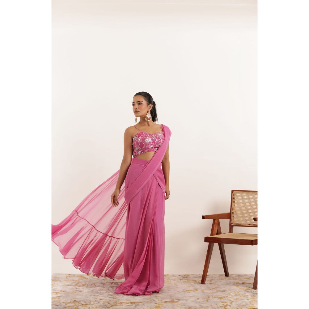 DEASHA INDIA Vedika Pink Pre Draped Ruffle with Stitched Blouse