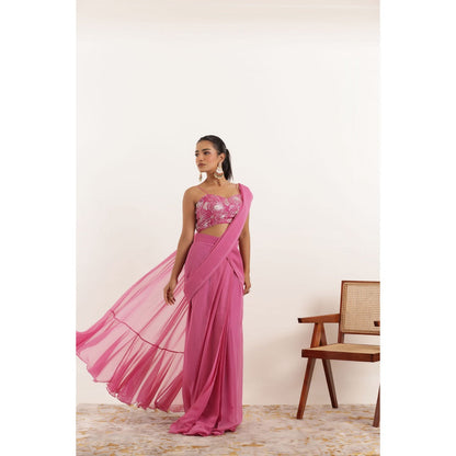 DEASHA INDIA Vedika Pink Pre Draped Ruffle with Stitched Blouse