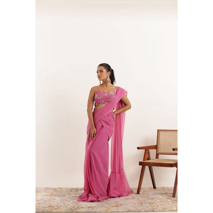 DEASHA INDIA Vedika Pink Pre Draped Ruffle with Stitched Blouse