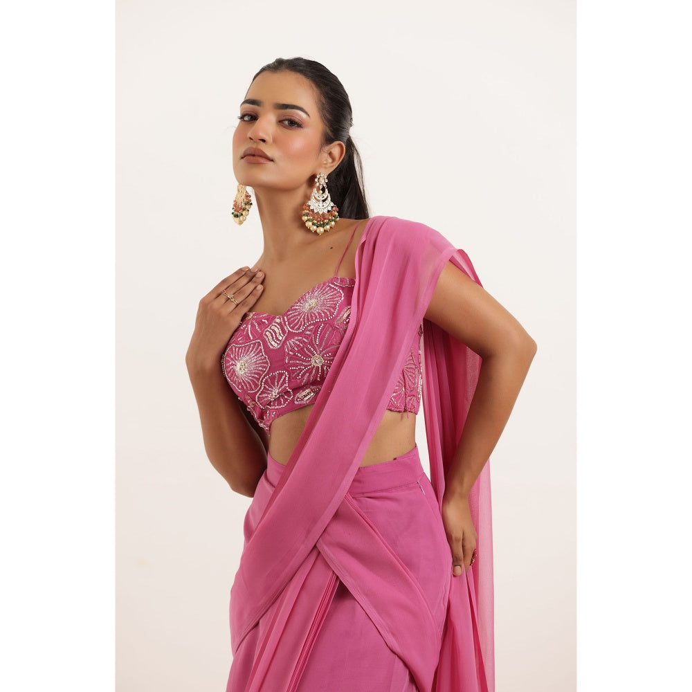 DEASHA INDIA Vedika Pink Pre Draped Ruffle with Stitched Blouse