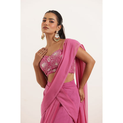 DEASHA INDIA Vedika Pink Pre Draped Ruffle with Stitched Blouse