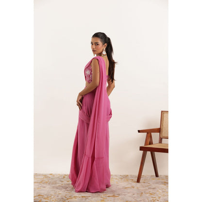 DEASHA INDIA Vedika Pink Pre Draped Ruffle with Stitched Blouse