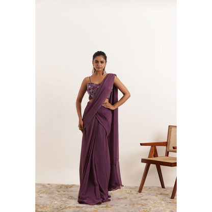 DEASHA INDIA Tamanna Regal Purple Pre Draped Ruffle Saree with Stitched Blouse
