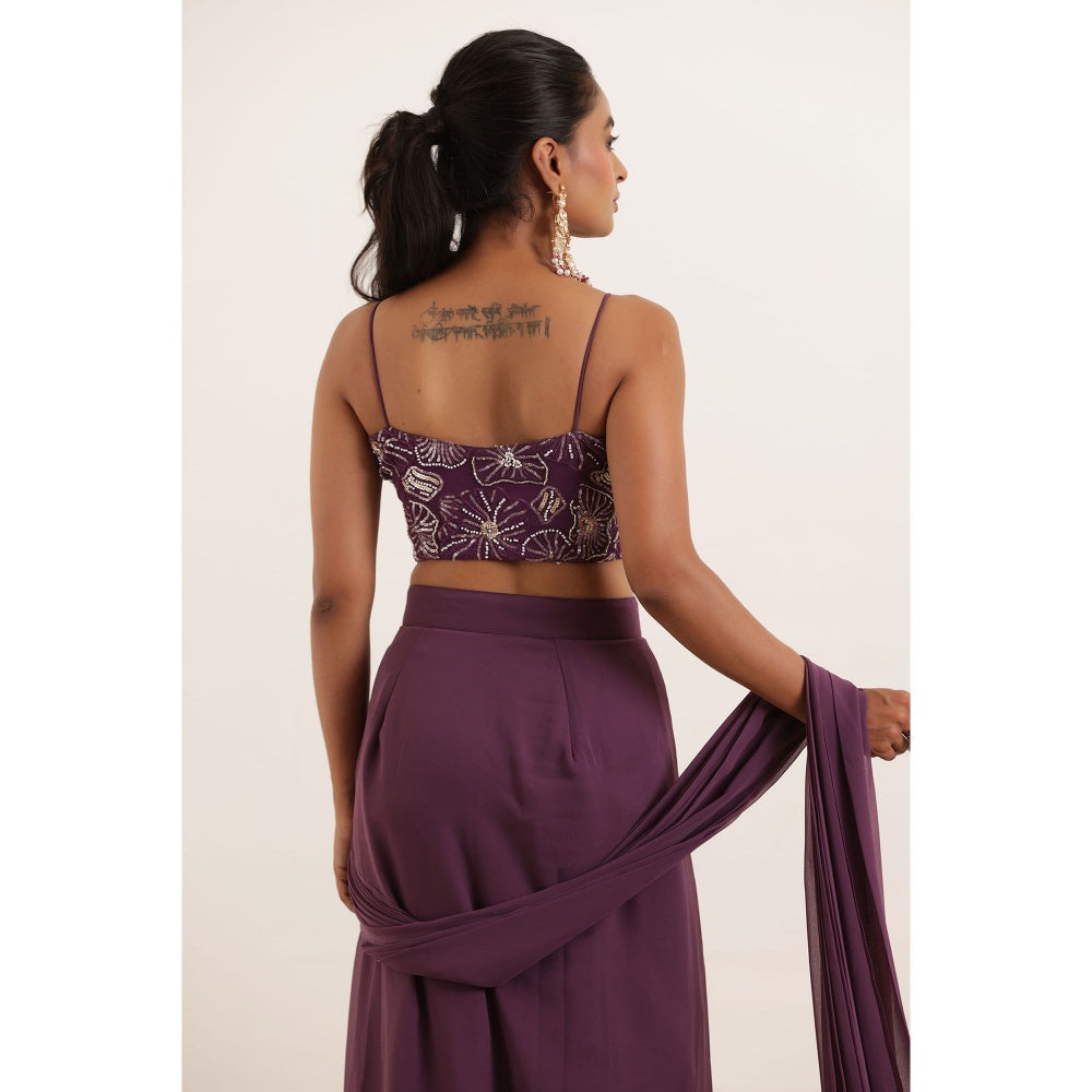 DEASHA INDIA Tamanna Regal Purple Pre Draped Ruffle Saree with Stitched Blouse
