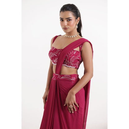 DEASHA INDIA Alina Cherry Pink Pre Draped Saree with Stitched Blouse