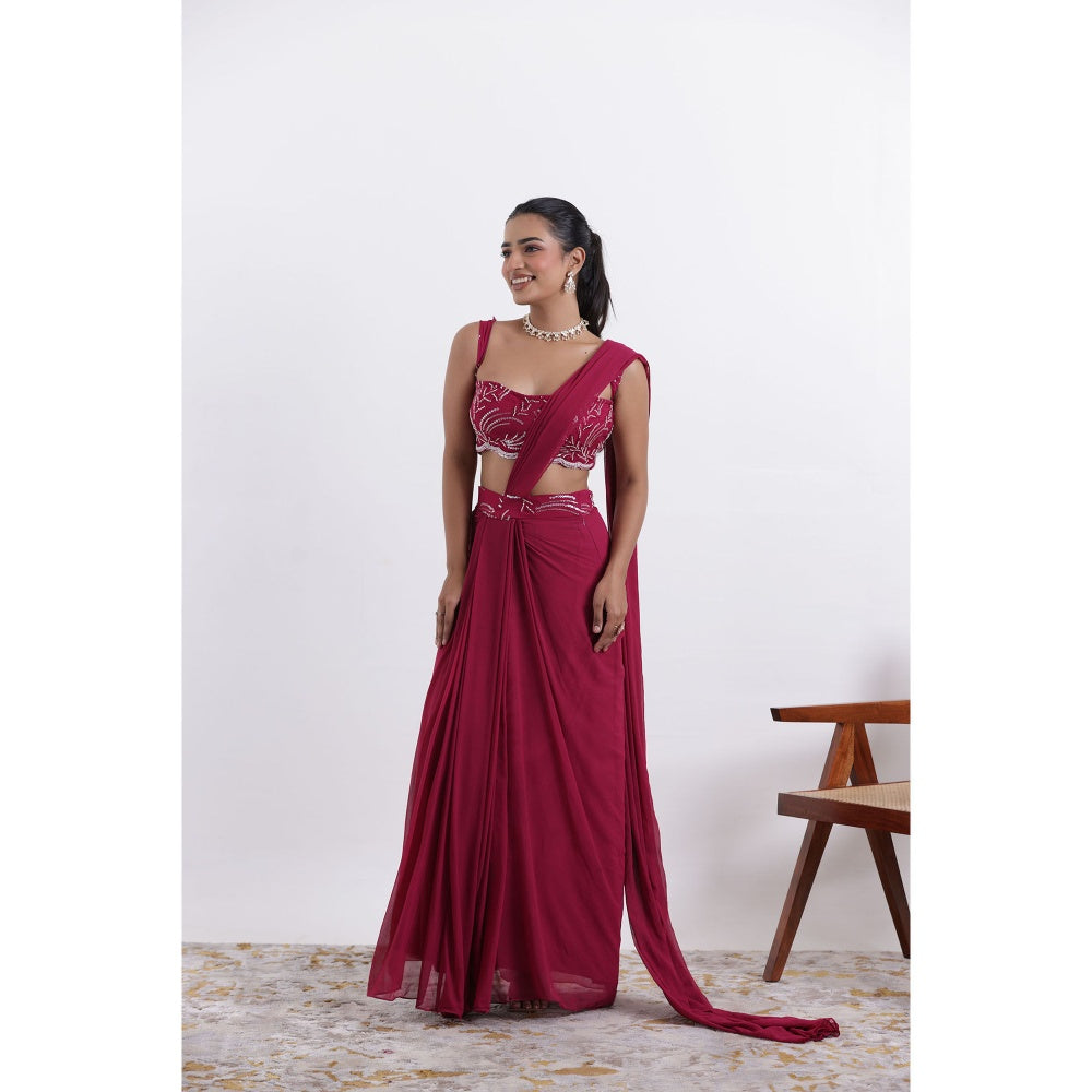 DEASHA INDIA Alina Cherry Pink Pre Draped Saree with Stitched Blouse