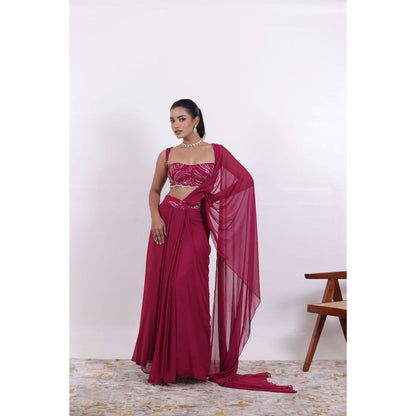 DEASHA INDIA Alina Cherry Pink Pre Draped Saree with Stitched Blouse