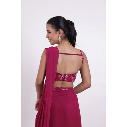 DEASHA INDIA Alina Cherry Pink Pre Draped Saree with Stitched Blouse
