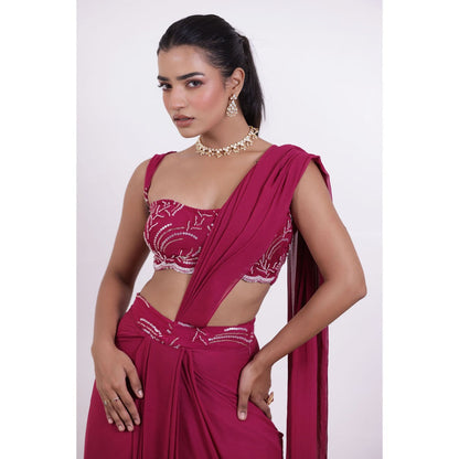 DEASHA INDIA Alina Cherry Pink Pre Draped Saree with Stitched Blouse