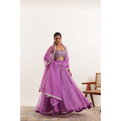 DEASHA INDIA Aahana Lavender Detailed Organza Lehenga with Blouse and Dupatta (Set of 3)