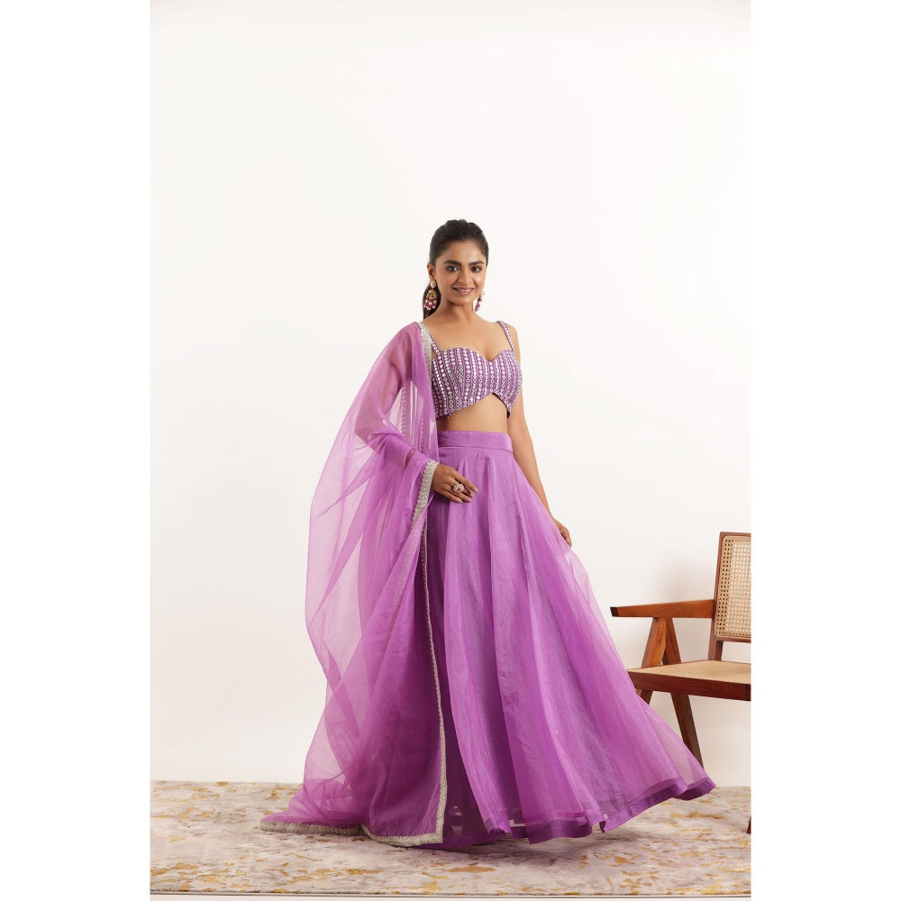 DEASHA INDIA Aahana Lavender Detailed Organza Lehenga with Blouse and Dupatta (Set of 3)